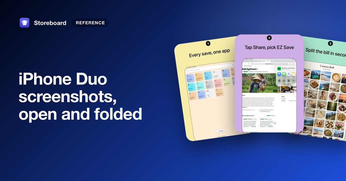 Three of EZ Save's iPhone Duo screenshots at the open size, fanned out
